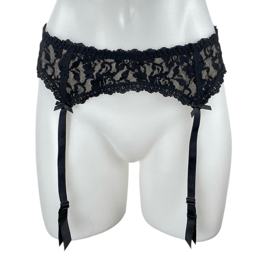 NEW Aubade Women's Black Lace Sheer Corset Garter Belt Waist Cincher Lingerie L